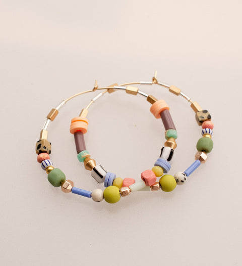 Large Pastel Beaded Hoops