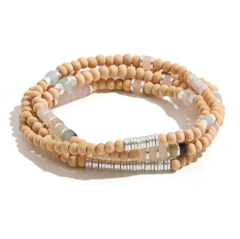 Wood Bracelet/Necklace - Blush and Silver