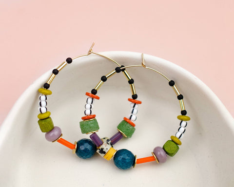 Large Bead Hoop Earrings