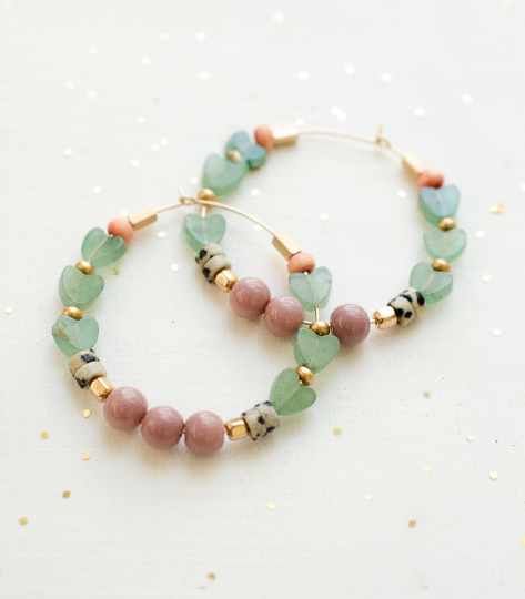 Jade Heart Beaded Hoops