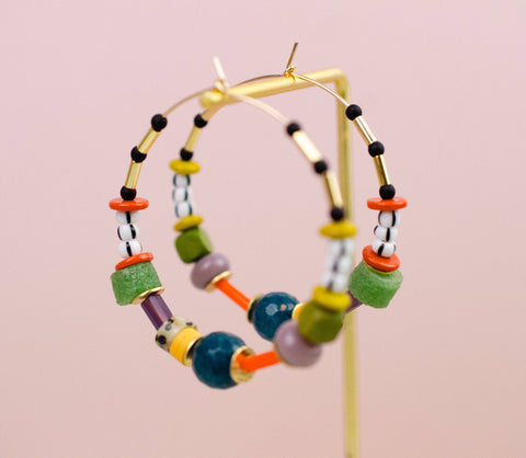 Large Bead Hoop Earrings