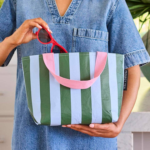Mini Tote – Green Blue Stripe