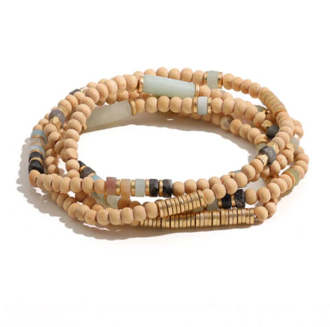 Wooden Bracelet/necklace - Dusky and Gold