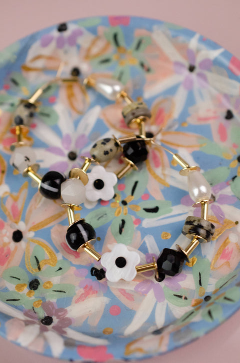 B & W Beaded Hoop Earrings