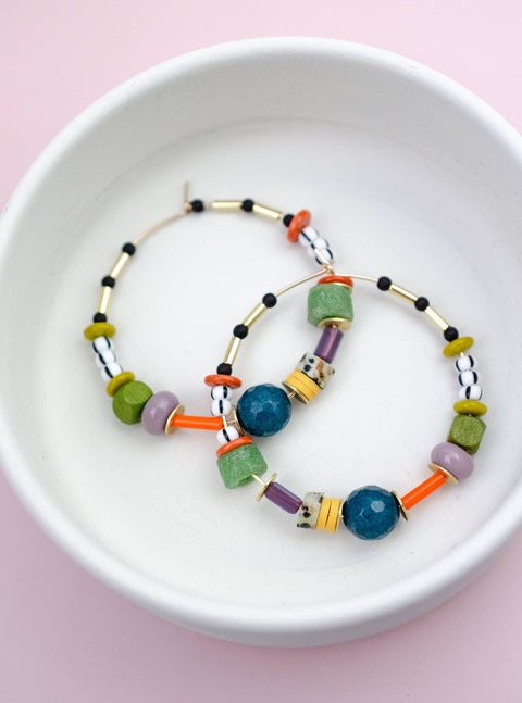Large Bead Hoop Earrings