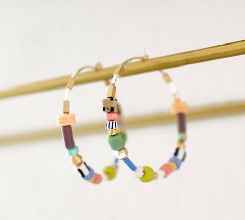 Large Pastel Beaded Hoops
