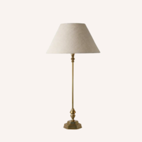 Antique Hexagon Lamp Base styled in a room setting, gold finish