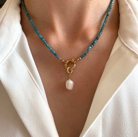 Apatite Blue Steel Natural Stone Necklace