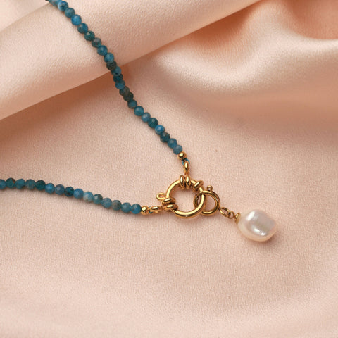 Apatite Blue Steel Natural Stone Necklace detail
