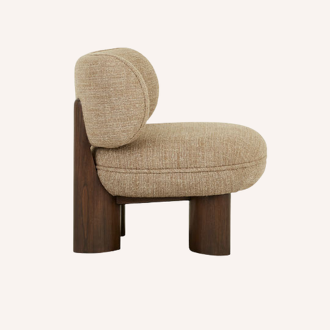 Arturo chair alternate angle showing piping detail and column leg form chocolate