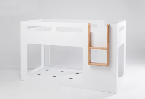 Atlas white MDF bunk bed with sculpted oak timber ladder, single size