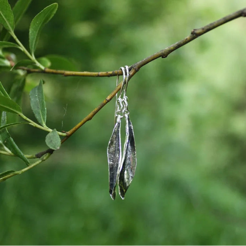 Petite sterling silver Baby Willow Leaf Earrings, approximately 3cm
