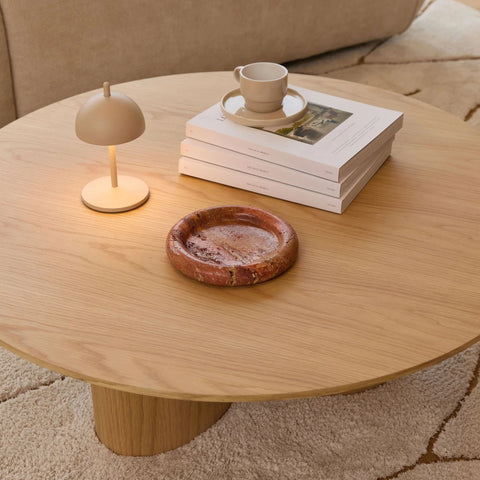 Bay Round Tray in travertine on white background