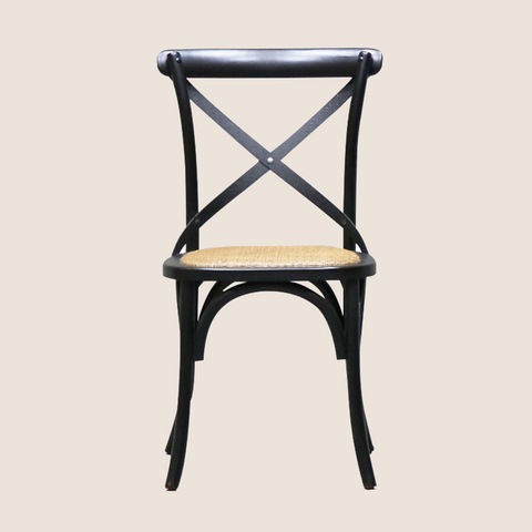Bentwood dining chair Black finish, front profile showing tapered legs and arched base