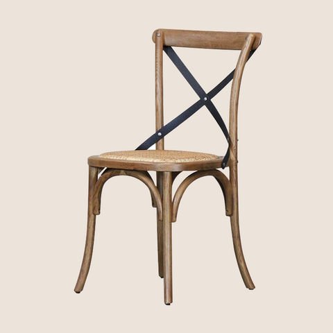 Bentwood dining chair in Natural finish with rattan seat, front view
