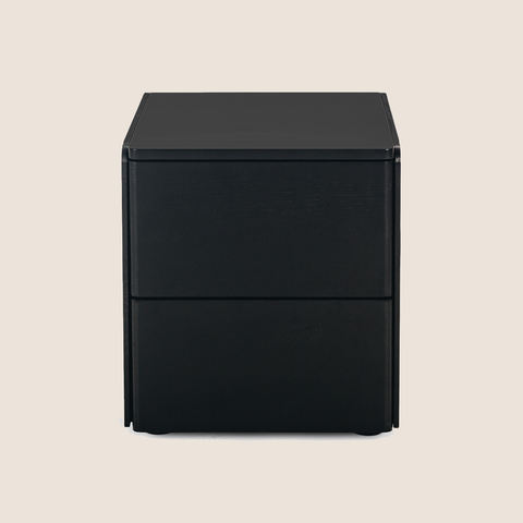 Betty bedside table in Black Oak without marble top, front view
