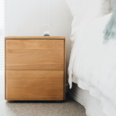 Betty bedside tables in Natural Oak styled in a bedroom setting