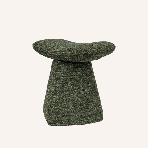 Bimi Ottoman in textured polyester linen, sculptural form, front view