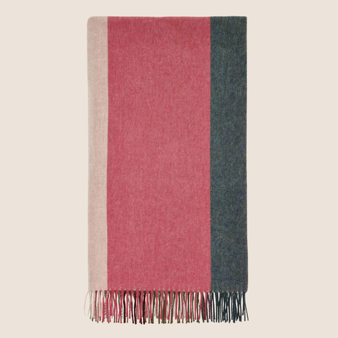 Block Stripe Pink & Green Merino Throw folded flat on white background