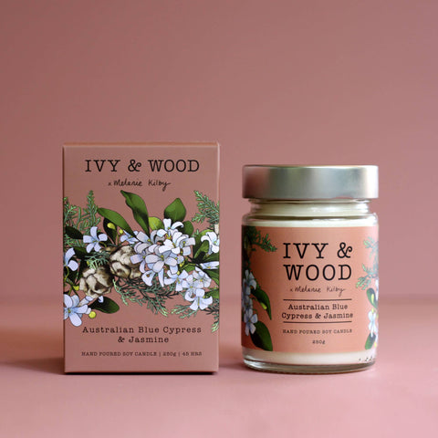 Blue Cypress & Jasmine Soy Candle in gift box