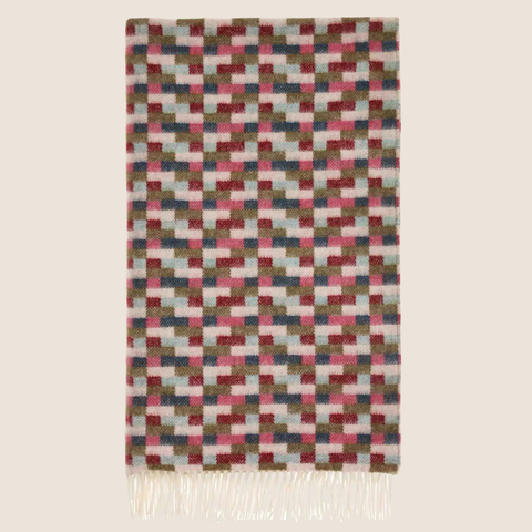 Bricks Pink & Khaki Merino Throw folded flat on white background