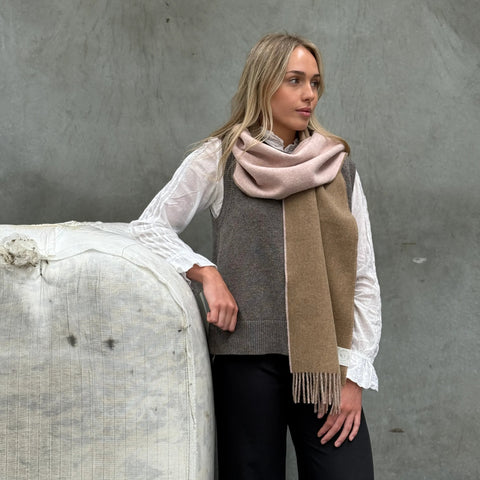 Camel and Baby Pink Merino Scarf