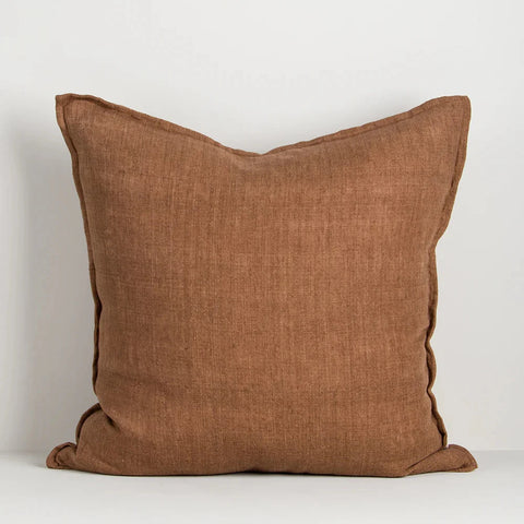Cassia Chestnut linen cushion front view showing earthy chestnut tone and surface texture