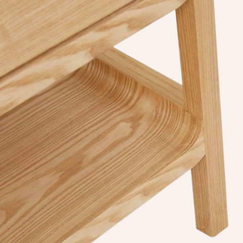 Charlie Bedside Table in Natural Ash, shelf close-up