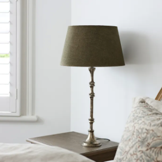 Chelsea Lamp Base styled in a room setting, aluminium pewter finish