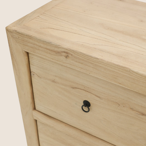 Close-up of elm grain and ring pull handle detail on the Willow dresser