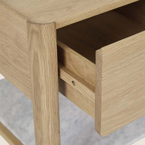 Close-up of marble shelf detail on the Jesse bedside table