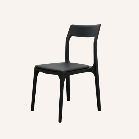 Cove dining chair Black frame with black leather seat, front view