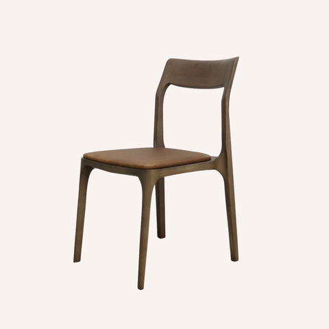 Cove dining chair Brown frame with brown leather seat, front view