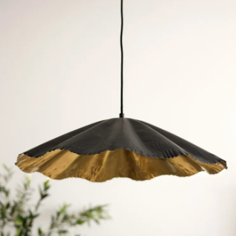 Crimped Pendant in black and gold iron, scalloped wave silhouette