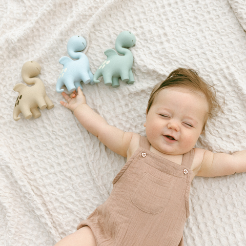 Diplo the Dino-Dragon natural rubber teether in brown, baby gift idea