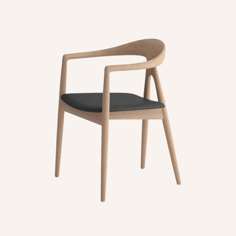 Dodi Dining Chair in Natural ash finish with padded leather seat, full front view