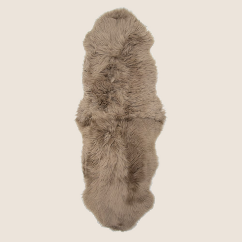 Double sheepskin throw in Mid Brown colourway, full view