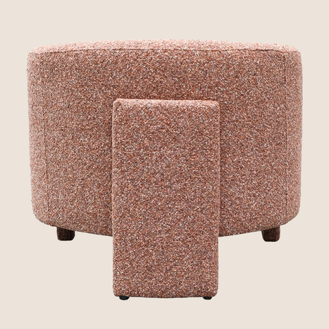 Ember Chair in rust boucle fabric, curved silhouette, back view