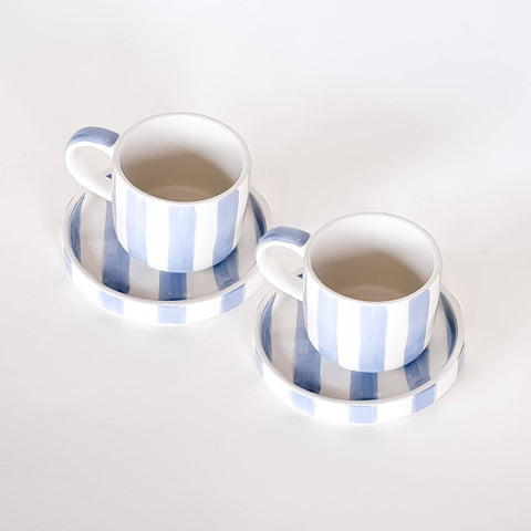 Espresso Set Blue Stripes, cup and saucer