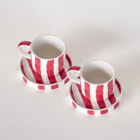 Espresso Set Red Stripes, cup and saucer