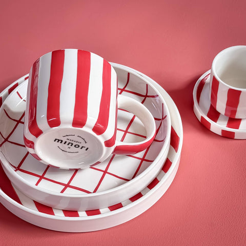 Espresso Set Red Stripes styled with matching tableware