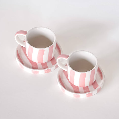 Espresso Set Rose Stripes, cup and saucer