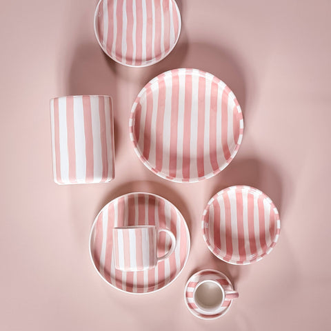 Espresso Set Rose Stripes styled with matching bowls and plates