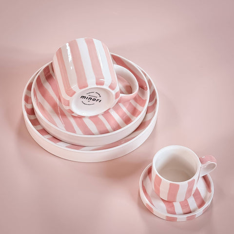 Espresso Set Rose Stripes styled with matching tableware