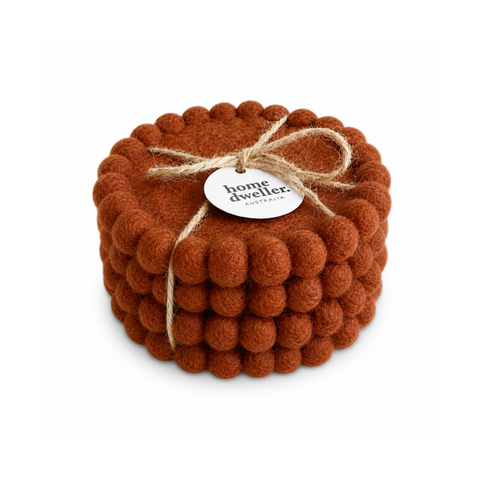Felt coaster set in spiced cocoa, handcrafted from New Zealand wool — Curated Wānaka