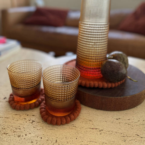 Felt coasters styled with candle, natural home decor gift idea