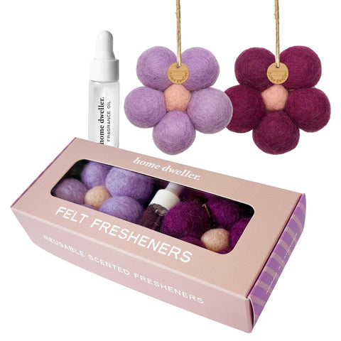 Felt flower freshener in amber and lavender scent, handcrafted from New Zealand wool — Curated Wānaka