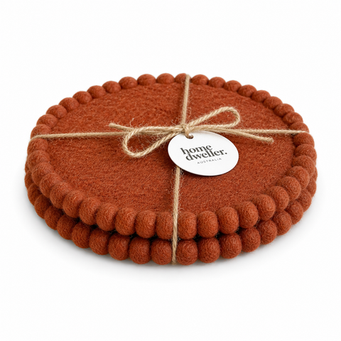 Felt trivet set in spiced cocoa, handcrafted from New Zealand wool — Curated Wānaka