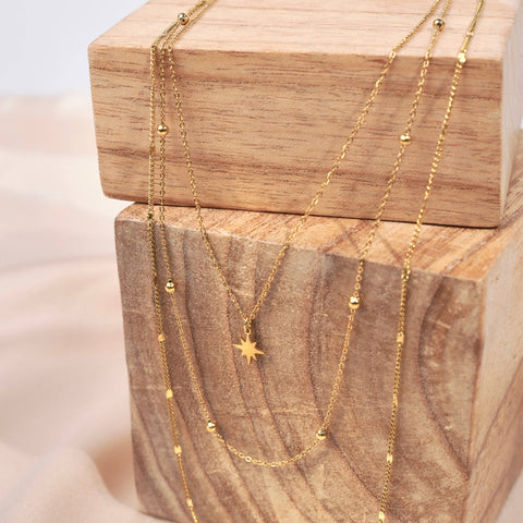 Fine Triple Row Star Necklace styled