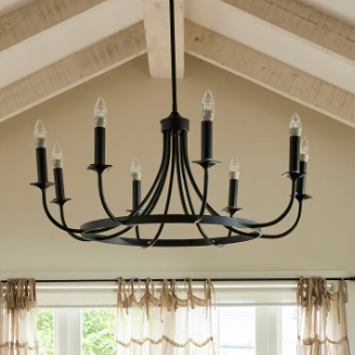 Forbes Chandelier styled in a room setting, black iron